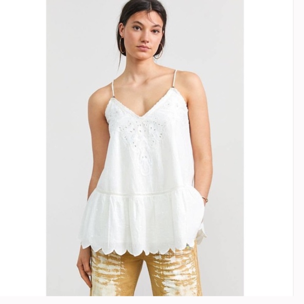ANTHROPOLOGIE Let Me Be Lace Peplum Tank  White Sz 12 NWOT